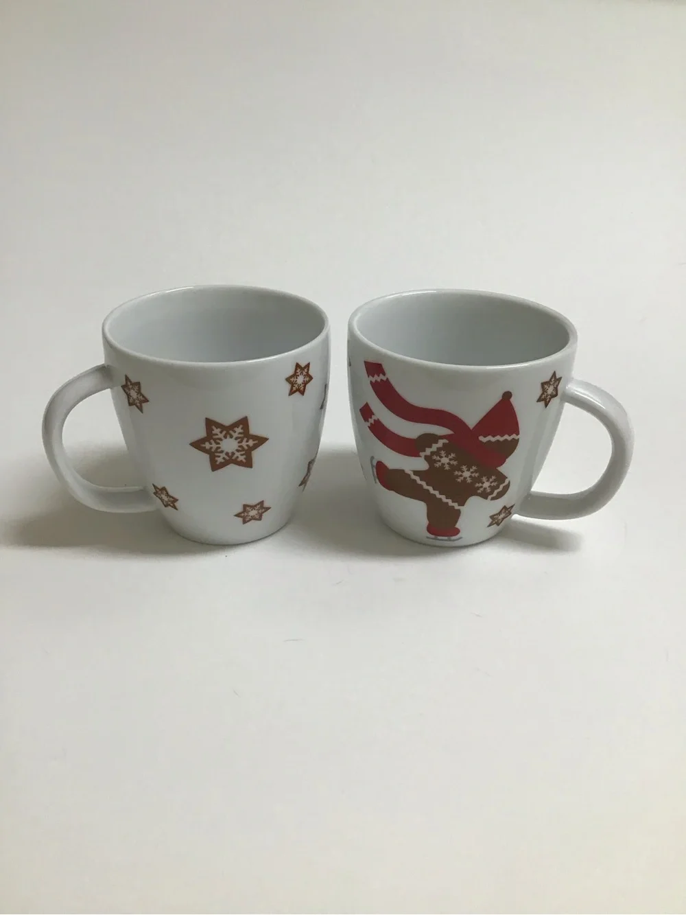 Crate & Barrel Christmas Espresso Mugs SET OF 2 Kids Gingerbread Man Snowflakes